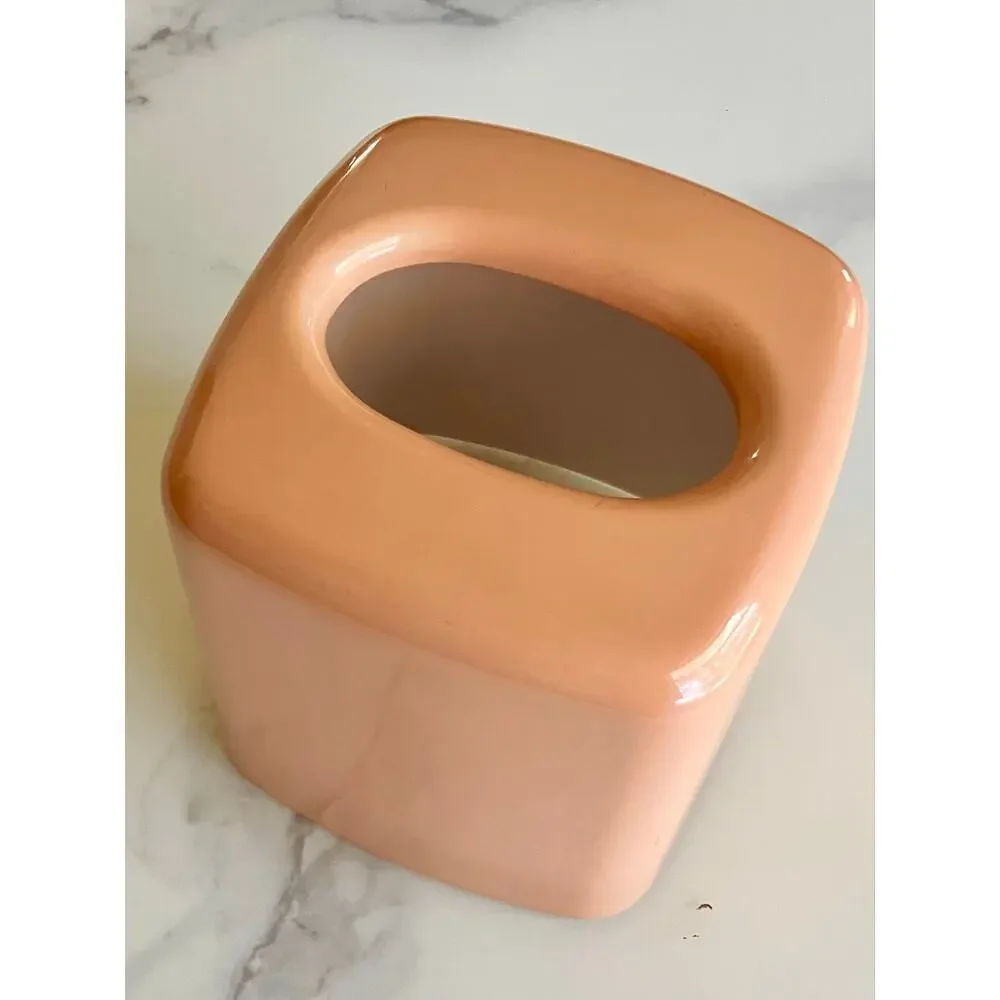 Vintage Andre Richard Japan Tissue Box Cover Peach Pink Plastic 80s Palm Beach